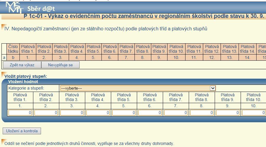 Po provedení kontroly všech řádků je nutné provést kontrolu celého oddílu pomocí tlačítka Kontrola oddílu (pozn.