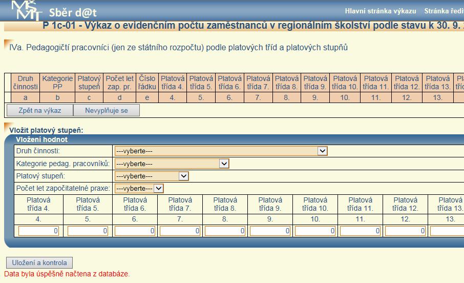 Součtový řádek 4a21 v oddíle IVa se generuje a přepočítává automaticky, vždy po uložení změn v jednotlivých řádcích, přičemž platí, že součet počtů pedagogických pracovníků ve sl.