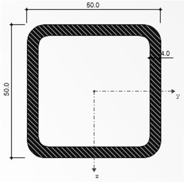 5.4 Diagonála podélného ztužidla Průřez: Jäckl 50 50 4 Průřezové charakteristiky: Plocha průřezu: A = 7,190 10-4 m 2 Moment setrvačnosti: Iy = Iz = 2,500 10-7 m 4 Materiálové charakteristiky: Mez