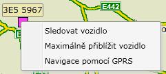 Sledovat vozidlo po kliknutí se automaticky mapa vycentruje na dané vozidlo a bude toto vozidlo vždy ve