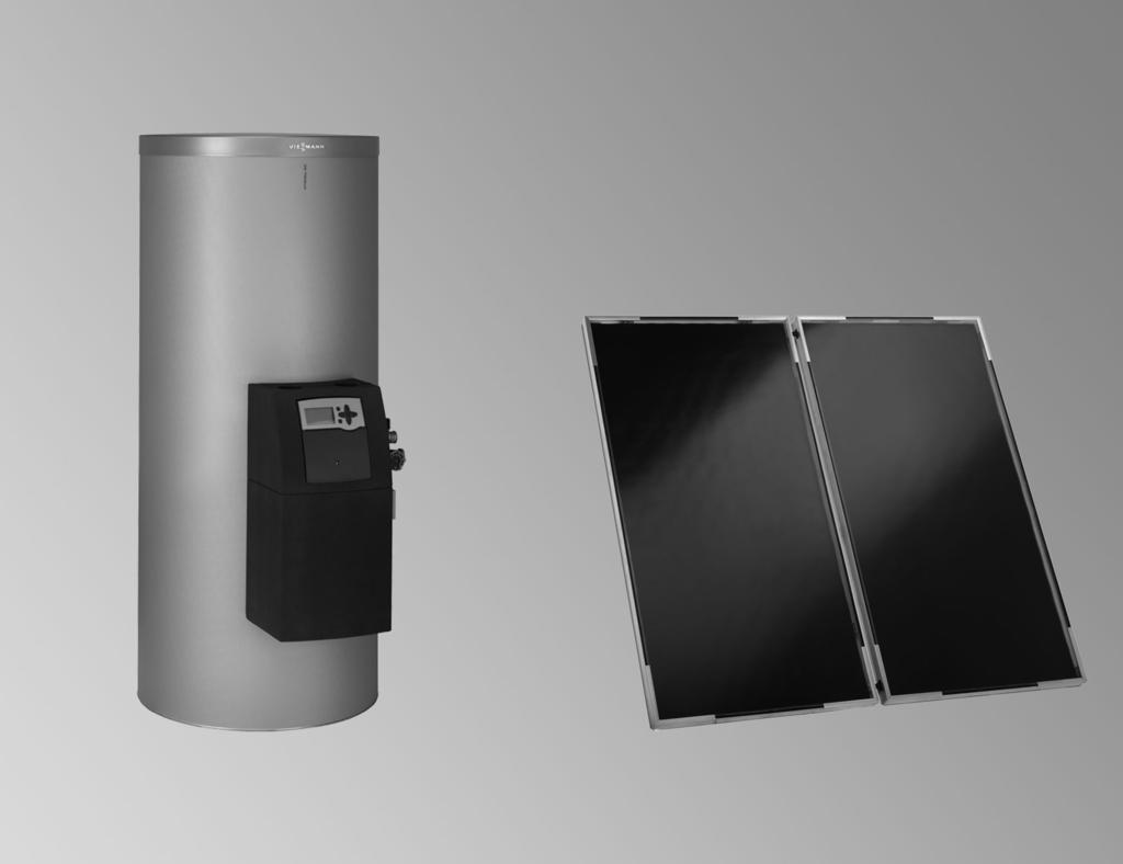 VIESMNN VITOSOL 100-FM Solární sada s bivalentním zásobníkovým ohřívačem vody, čerpací stanicí Solar-Divicon, solární regulací, solárními kolektory a solárními součástmi Projekční