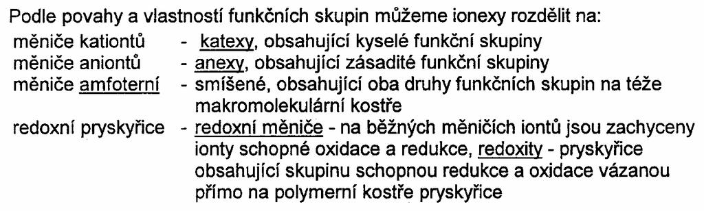 Iontová výměna = vratná výměna iontů mezi vnější kapalnou fází a tuhou iontovou fází! Metoda vhodná pro látky, které jsou alespoň částečně ionizovány!