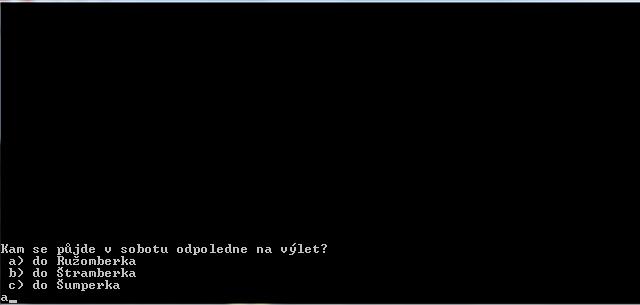 c) Začíná testování. Test se bude skládat ze tří otázek. Z obrazovky zmizí všechny dosavadní texty a budou se postupně objevovat otázky a nabídky tří odpovědí.