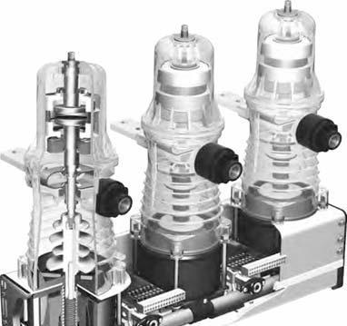 Základní konstrukční části vypínače VCB Jednotka vakuového vypínače ISM typ LD 1. Vakuové zhášedlo 2. Horní výkonový přívod 3. Spodní výkonový přívod 4.
