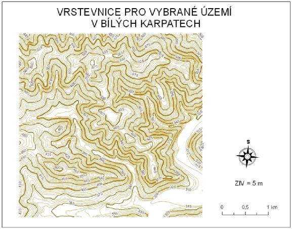 7.3 Tvorba izolinií v ArcGIS Pokud jsou vstupní data přímo izolinie, stačí v kartě vlastností mapové vrstvy vybrat Quantities. Volbou Graduated symbols lze nastavit šířku jednotlivých linií.