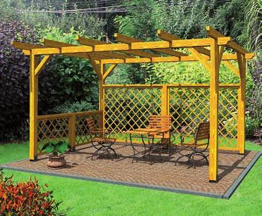 Zahradní Pergola Standard Poznámka: u hloubky: do 3,7 m jsou použity 2 sloupky od 3,7 m do 5,7 m jsou použity 3 sloupky šíře hloubka půdorysný rozměr střechy min.