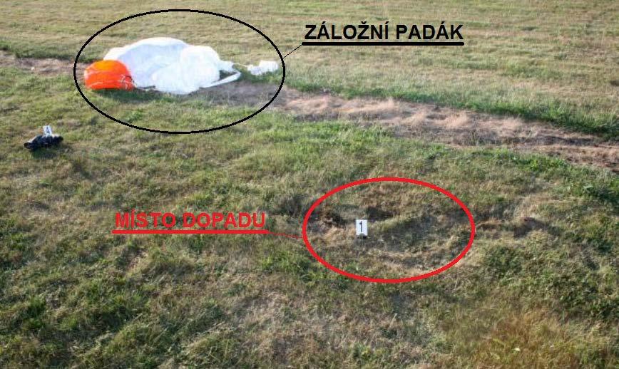 Obr. č. 1: Místo dopadu parašutisty 1.3 Zranění osob Zranění Parašutista Cestující Ostatní osoby (obyvatelstvo apod.) Smrtelné 1 0 0 Těžké 0 0 0 Lehké/bez zranění 1/0 0/0 0/0 1.