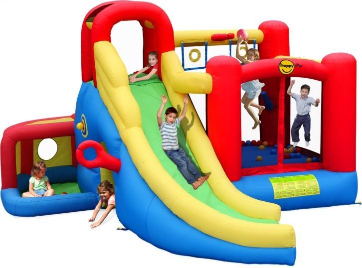 Velké hrací centrum 11 v 1 Klasický velký XXL skákací hrad se sundávací sluneční clonou, aby na Vás nepražilo sluníčko, kterou ovšem můžete ze skákacího hradu jednoduše sundat, protože je přilepena