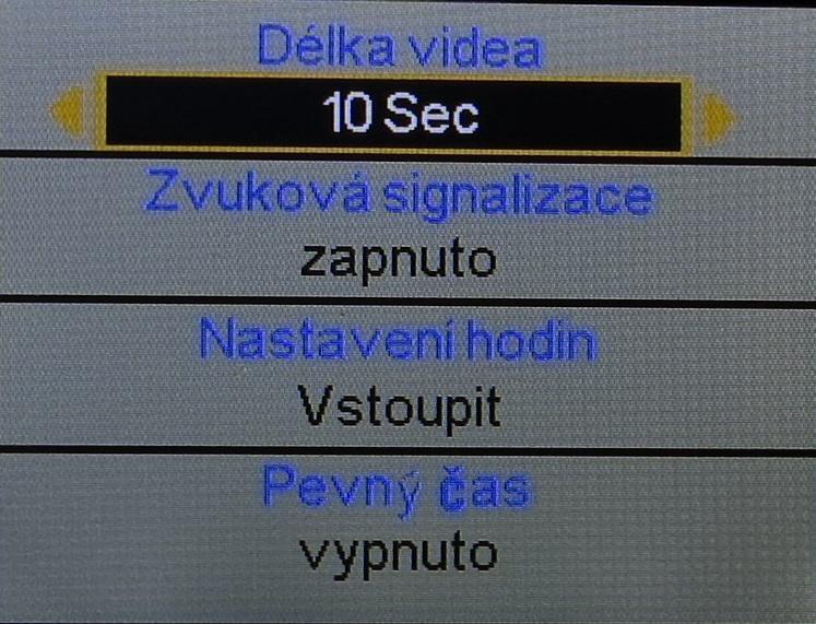 Délka videa máte možnost zvolit délku video sekvenci až 1 minuta POZOR - příliš dlouhá videa mají velký vliv na vydrž baterie Zvuková signalizace máte možnost