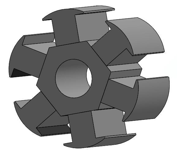 (1.5) 1.1.1 Magnetický obvod rotoru synchronního stroje Magnetický obvod rotoru s vyniklými póly se skládá ze dvou sousedních pólů rotoru a magnetového kola.