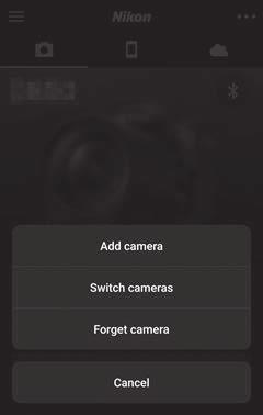 1 Chytré zařízení: V aplikaci SnapBridge otevřete kartu, klepněte na položku > Forget camera (Zapomenout fotoaparát), vyberte