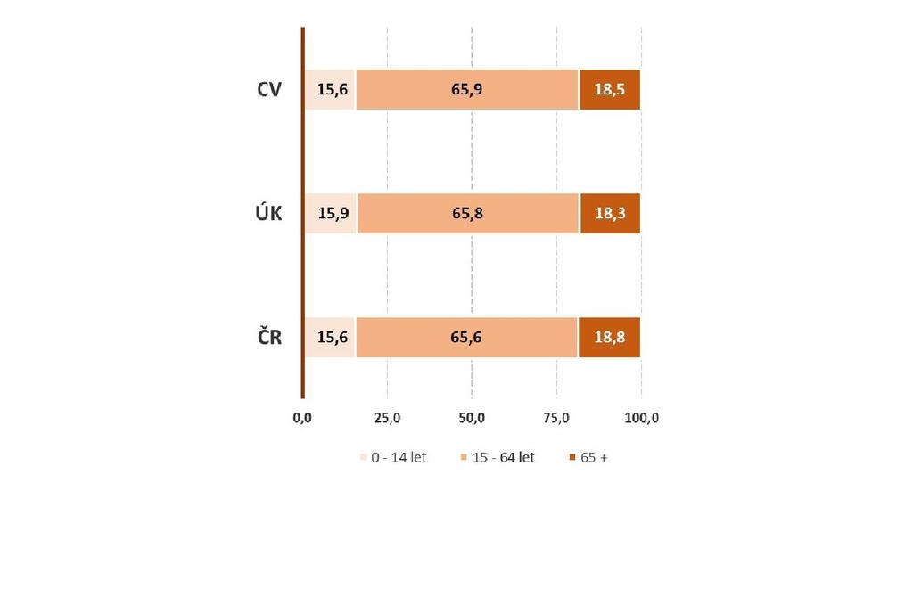 populace, o deset let později, v roce 2011, to bylo 14,5 %, v současnosti je to zmiňovaných 18,4 %. Grafické znázornění aktuální věkové struktury populace Chomutova uvádíme v grafu č. 7. Graf č.