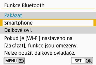 Připojení ke smartphonu kompatibilnímu s Bluetooth přes síť Wi-Fi 5 Vyberte položku [Smartphone]. 6 Vyberte možnost [Párování]. 7 Vyberte možnost [Nezobrazovat].