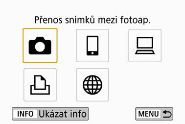 Navázání připojení k síti Wi-Fi 1 2 3 Stiskněte tlačítko <k>. Vyberte ikonu [z] (Přenos snímků mezi fotoaparáty). Pokud se zobrazí historie (str. 126), přepněte obrazovku pomocí tlačítek <Y> <Z>.