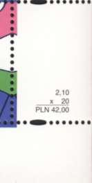 Wojciech Kilar. Vícebarevný ofset PWPW, S.A. Papír bílý, fluorescenční. Tisková forma byla 6-sektorová. Sektor, po rozřezání přepáņkový arch, obsahuje 20 kusů známek (5x4). Nad 2.-4.