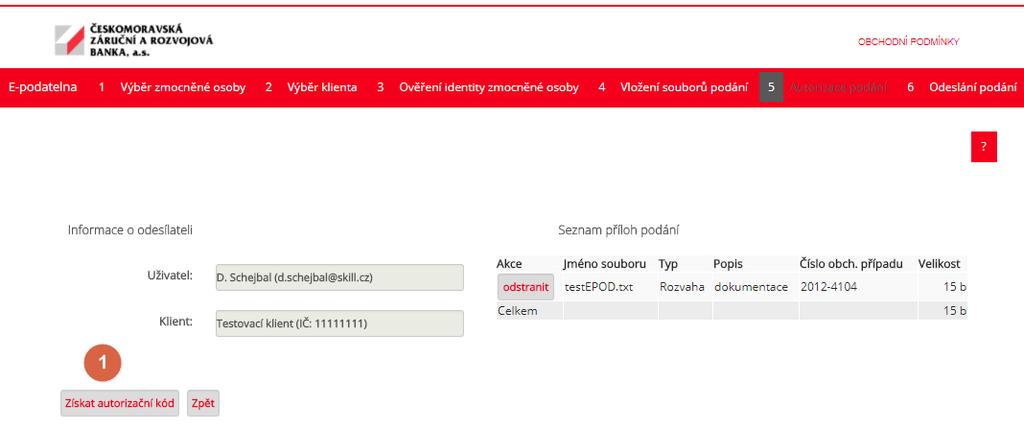 požadavku na autorizační kód. 5.