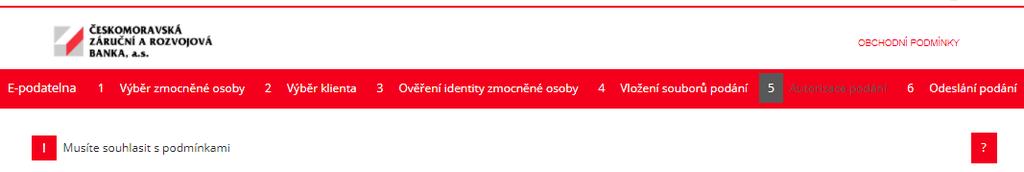 Uživatel je upozorněn, pokud nevyjádří souhlas s obchodními podmínkami. Obrázek 16 - Souhlas s obchodními podmínkami 5.