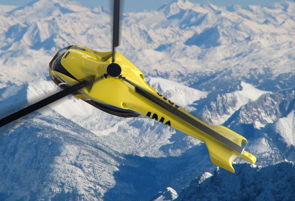 Variantní studie designu Helikoptéra je pro co nejnižší aerodynamický odpor vybavena zásuvným kolovým podvozkem.