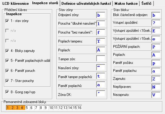 8 INT-KSG SATEL Obr. 5. Okno v programu DLOADX "Inspekce stavů" Permanentně zobrazené bloky [Stav bloku] můžete vybrat bloky, jejichž stav bude stále zobrazen ve spodním řádku displeje.