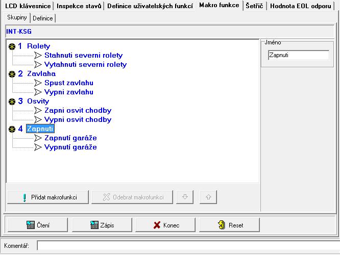 SATEL INT-KSG 9 5.2 Makro funkce Obr. 7. Okno v programu DloadX "Skupiny". Poznámka: Data vztahující se k makro funkcím jsou uložena v paměti klávesnice.