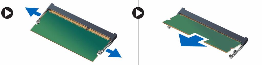 Vložení paměťového modulu 1. Vložte paměťový modul do slotu. 2. Zatlačením na svorky zajistěte paměťový modul v základní desce. 3. Namontujte tyto součásti: a. spodní kryt b. baterie 4.