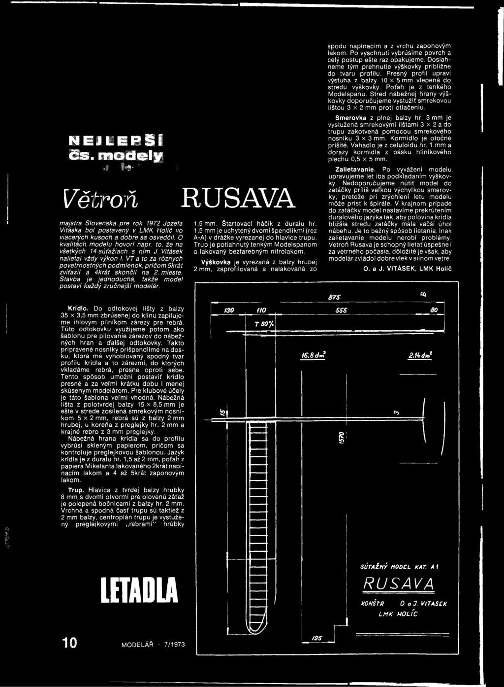 Stavba je jednoduchá, takže model postaví každý zručnější modelář. Křídlo.