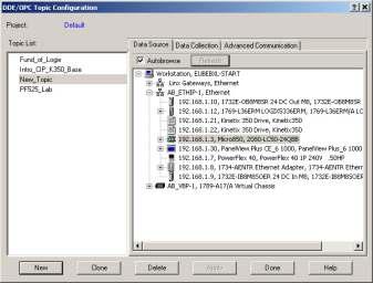 Přejdeme do programu RSLinx a zvolíme v menu volbu DDE/OPC Topic Configuration --> New.