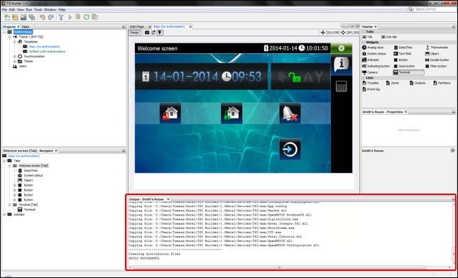 30 INT-TSI SATEL 3. V okně Output, se budou zobrazovat informace o kompilaci projektu. Na konci se objeví hláška BUILD SUCCESSFUL. Uložení konfigurace na kartu vloženou do čtečky karet v počítači 1.