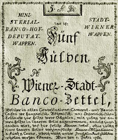 5 Shrnutí Bankocedule Víde ské m stské banky z první emise papírových platidel na našem území z roku 1762