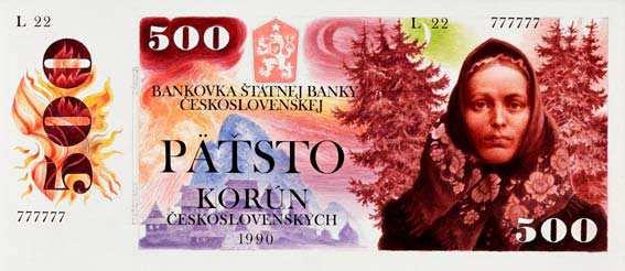 5 Shrnutí Poslední eskoslovenskou bankovkou hodnoty 500 K s m l být vzor 1990 s motivem ženy ze Slovenského národního povstání.