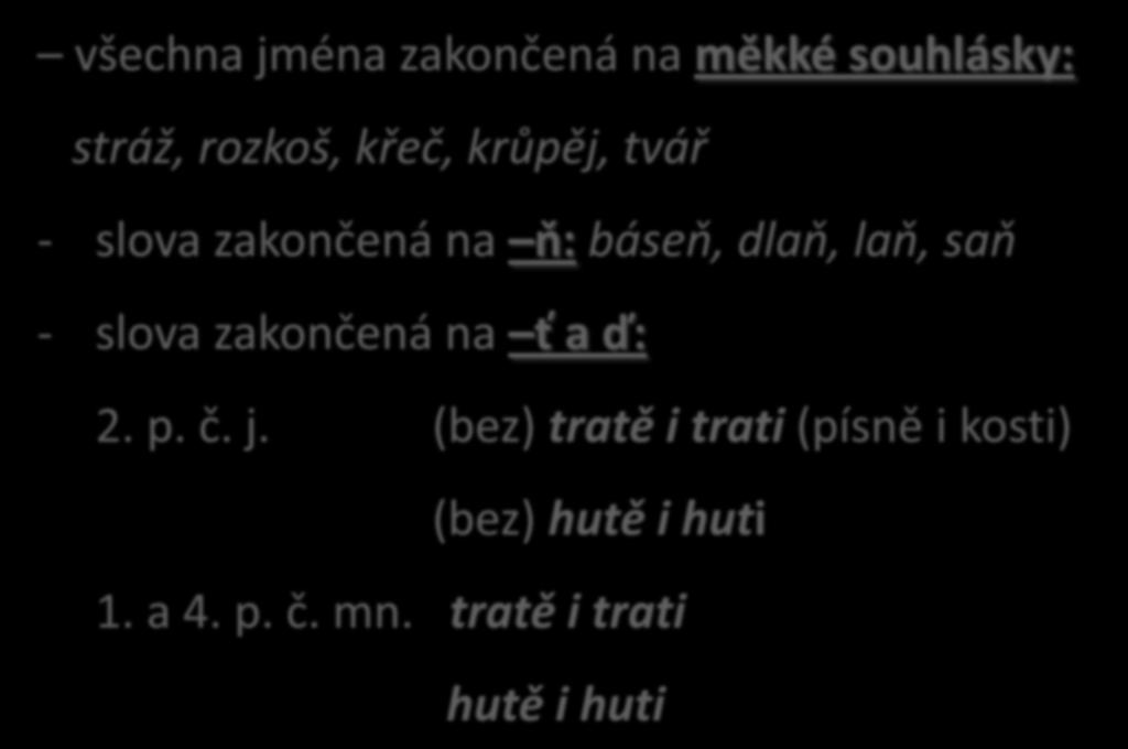 saň - slova zakončená na ť a ď: 2. p. č. j.