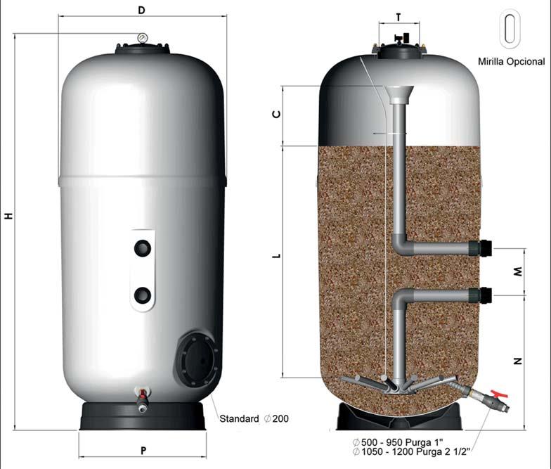 Pískové filtry laminátové velké Filtrační lože 1 m. Prac. tlak 2,5 /cm² Filtr ARTIC Filtr vyroben z polyesterového sklolaminátu, barva slonová kost.