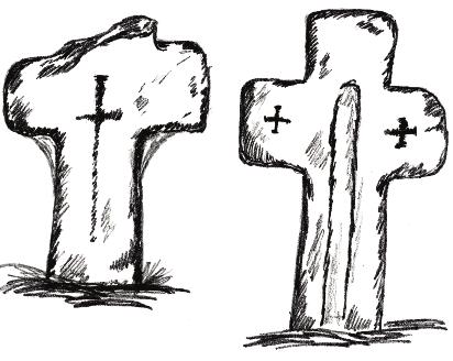 Kamenné kříže (zleva): dva v Raspenavě, třetí v Albrechticích u Frýdlantu Raspenava Dva kamenné kříže najdete i v Raspenavě.