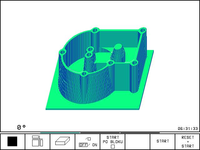 11.1 Grafiky 3D-zobrazen TNC zobraz obrobek prostorově. 3D-zobrazen můžete otáčet okolo svislé osy. Obrys neobrobeného polotovaru můžete nechat zobrazit na začátku grafické simulace jako rámeček.