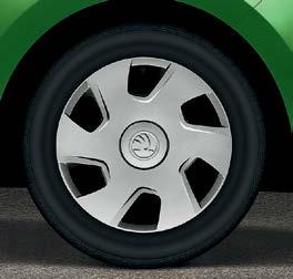Veľkoplošné ozdobné kryty kolies Dakara s logom ŠKODA na disky 6,0J x 15" chránia oceľové disky kolies pred znečistením a zlepšujú vzhľad