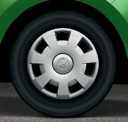 (5JA 071 455) Cena: 47,57 Veľkoplošné ozdobné kryty kolies Metis s logom ŠKODA na disky 5,0J x 14" chránia oceľové disky kolies pred