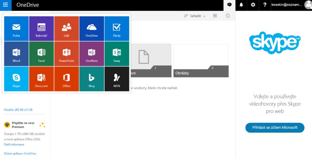 2 CLOUDOVÁ ÚLOŽIŠTĚ 2.2 ONEDRIVE Dalším velkým pojmem je společnost Microsoft, která svým uživatelům nabízí datové cloudové úložiště OneDrive dříve SkyDrive.
