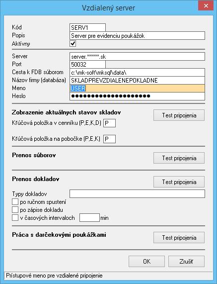 Nastavenia predajného miesta s centrálnou evidenciu darčekových poukážok Z hlavného menu programu vyberte C-Číselníky - Ostatné - Vzdialené servery.