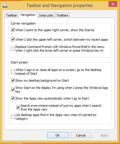 Přizpůsobení obrazovky Start Operační systém Windows 8.1 rovněž umožňuje přizpůsobit obrazovku Start, spouštět systém přímo v režimu pracovní plochy a přizpůsobovat uspořádání zobrazených aplikací.