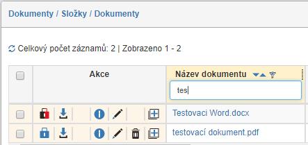 Poznámka: Pro přesnější hledání použijte filtrační nástroje popsané v kapitole 2 Filtr dokumentů. 3.2 Možnosti dokumentů Tabulka dokumentů obsahuje několik ovládacích prvků pro manipulaci s dokumenty.