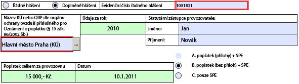 5.3 Obecné administrativní údaje Řádné hlášení a doplněné hlášení Automaticky je nastavena volba Řádné hlášení.