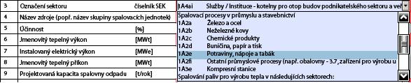 5.5 Údaje o spalovacích zdrojích Nový prázdný list pro vyplňování údajů o spalovacích zdrojích se do formuláře přidá kliknutím na tlačítko.