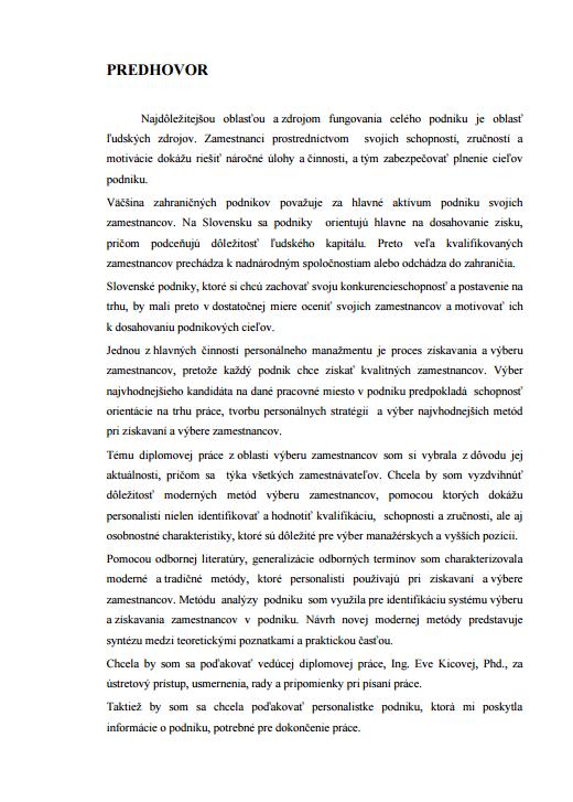 Príloha F: Predhovor vzor Zdroj: ABÍKOVÁ, D.