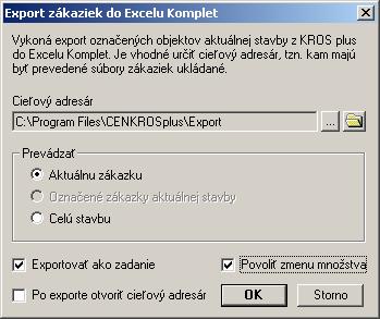 Importy a Exporty Export / import zákaziek do formátu Excelu Komplet Pre jednoduchú a efektívnu výmenu zadaní a rozpočtov medzi firmami bol doplnený nový komunikačný formát Excel komplet.