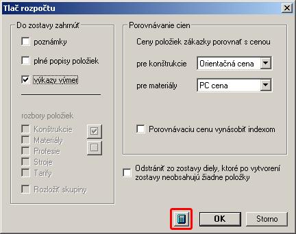 Tlačové zostavy Rozlíšenie špecifikovaných materiálov od prác Vo všetkých tlačových zostavách sú vizuálne (farebne a kurzívou) rozlíšené položky prác od špecifikovaných materiálov.