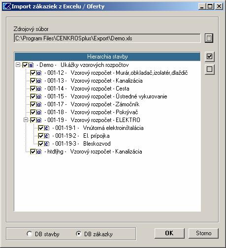 Import Excel/Oferta Keď importujeme stavbu pomocou funkcie Import - Excel/Oferta, do okna Import zákaziek z Excelu /Oferty sa už načítava celá štruktúra importovanej stavby.