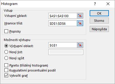 Obr. Zadávací okno nástroje Histogram programu MS Excel. Obr.