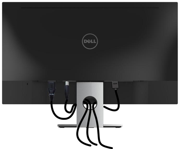 Uspořádání kabelů Po připojení všech nezbytných kabelů k monitoru a k počítači (pokyny pro připojení kabelů viz část Připojení monitoru) uspořádejte všechny kabely podle