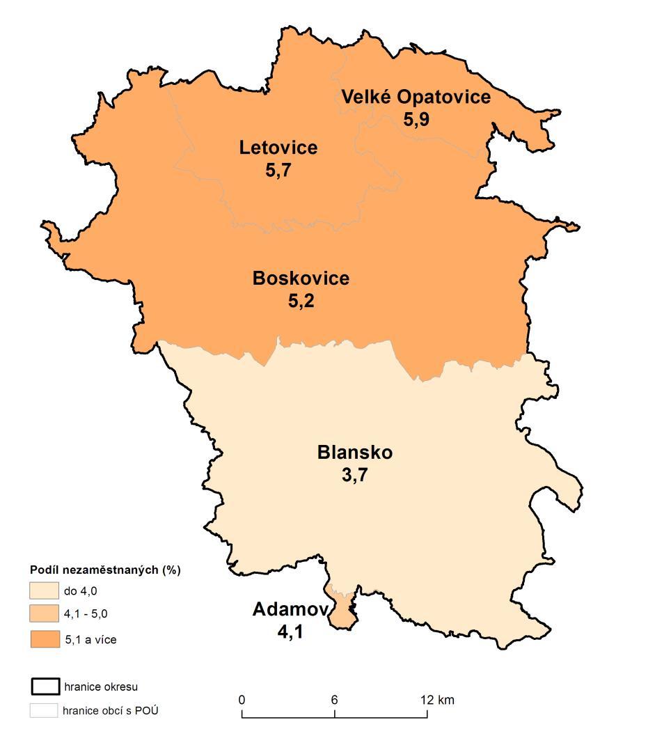 Okres Blansko Okres Blansko je okresem s dlouhodobě třetí nejnižší úrovní nezaměstnanosti v Jihomoravském kraji.
