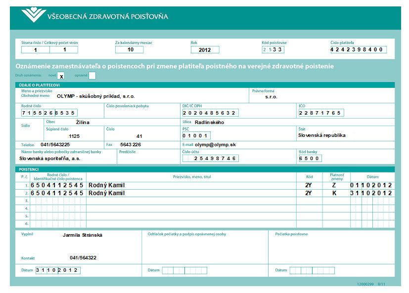 Zdravotnej poisťovni je potrebné do ôsmich dní zaslať Oznámenie zamestnávateľa o poistencoch pri zmene platiteľa poistného na verejné zdravotné poistenie neplatené voľno, prípadne absencia je uvedené